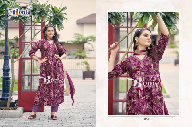 Bonie Shreya Vol 2 Printed Silk Aliya Cut Kurti With Bottom Dupatta Catalog
